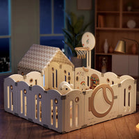 Foldable Infant Play Yard with House Baby Playpen and Matching Toys | Star-Moon