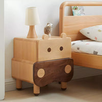 Modern Solid Wood Brown Bedside Table with Drawers for Nursery-Adorable Hippo Nightstand , 1/2 Pieces