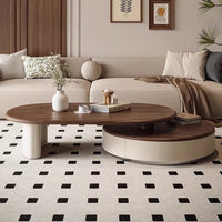 Expandable Coffee Table - Durable Thick Saddle Leather, Flexible Space Design, FAS Grade Black Walnut Wood Veneer, Solid Wood Top, Stainless Steel Base, Silent Soft-Close Drawer Glide, Perfect for Modern Living Rooms