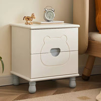 Rectangular Solid Wood Night Stand Simple Modern Cream Style Cute Creative Double Drawer Storage Cabinet Kids Mini Small Bedside Cabinet Slim Nightstand