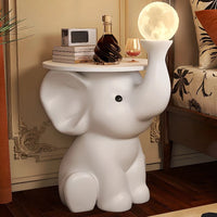 Elephant Lamp Bedside TableWith Decorative Led Light White Nightstand