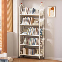 360° Steering Wheels Moveable Bookshelf, Mobile Rack 5 Tier Bookcases & Shelves