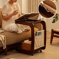 Solid Wood Side Living Room Household Small Coffee Table Nightstand Bedside,Table Narrow Side Table with Wheels