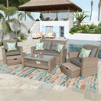 4-Piece All-Weather Wicker Patio Sofa Set with Ottoman and Cushions - Perfect for Outdoor Conversations
