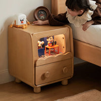 Solid Wood Children's Bedside Table Nightstand with Light Storage Cabinet