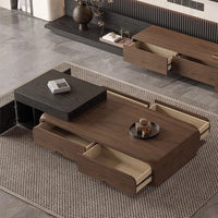 Oval Coffee Table, Modern Minimalist Expandable Coffee Table Walnut Wood, with Multifunctional Storage