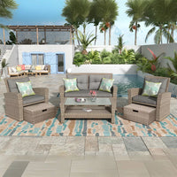 4-Piece All-Weather Wicker Patio Sofa Set with Ottoman and Cushions - Perfect for Outdoor Conversations