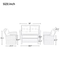 4-Piece All-Weather Wicker Patio Sofa Set with Ottoman and Cushions - Perfect for Outdoor Conversations