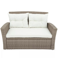 4-Piece All-Weather Wicker Patio Sofa Set with Ottoman and Cushions - Perfect for Outdoor Conversations