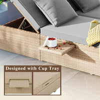 Versatile Outdoor Double Sunbed,Patio Wicker Rattan Reclining Chairs with Adjustable Backrest and Seat,for Porch Lawn Garden Backyard Poolside