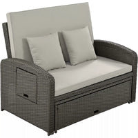 Wicker Rattan Double Chaise Lounge, 2-Person Reclining Daybed with Adjustable Back and Cushions, Free Furniture Protection Cove
