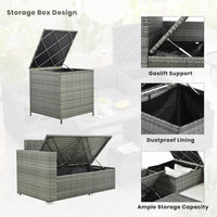 6-Piece Outdoor Sectional Furniture Set with Storage Box and Adjustable Seat, All Weather Rattan Sofa Set with Removable Covers and Tempered Glass Top Table for Garden Patio