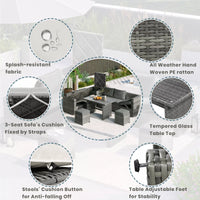 6-Piece Outdoor Sectional Furniture Set with Storage Box and Adjustable Seat, All Weather Rattan Sofa Set with Removable Covers and Tempered Glass Top Table for Garden Patio