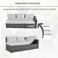 6-Piece Outdoor Sectional Furniture Set with Storage Box and Adjustable Seat, All Weather Rattan Sofa Set with Removable Covers and Tempered Glass Top Table for Garden Patio