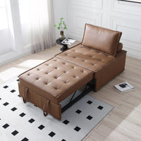 Convertible Pull Out Sleeper Sofa Bed, Modern PU Leather( or Linen Fabric) 2-in-1 Single Lazy Sofa, Ottoman with Backrest and Pillow for Living Room, Bedroom, Office, Lounge