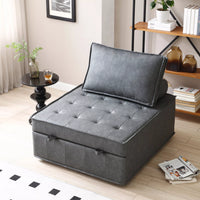 Convertible Pull Out Sleeper Sofa Bed, Modern PU Leather( or Linen Fabric) 2-in-1 Single Lazy Sofa, Ottoman with Backrest and Pillow for Living Room, Bedroom, Office, Lounge