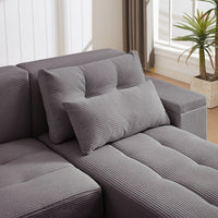 Free Combination Cloud Sectional Sofa Corduroy Upholstered L-Shaped Couch 3 in 1 Convertible Sleeper Sofa Bed Minimalist Modular Couches Chaise Lounge Daybed with Storage and 4 Pillows for Living Room