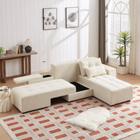 Free Combination Cloud Sectional Sofa Corduroy Upholstered L-Shaped Couch 3 in 1 Convertible Sleeper Sofa Bed Minimalist Modular Couches Chaise Lounge Daybed with Storage and 4 Pillows for Living Room