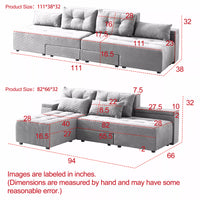 Free Combination Cloud Sectional Sofa Corduroy Upholstered L-Shaped Couch 3 in 1 Convertible Sleeper Sofa Bed Minimalist Modular Couches Chaise Lounge Daybed with Storage and 4 Pillows for Living Room