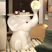 Elephant Lamp Bedside TableWith Decorative Led Light White Nightstand