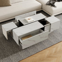 Walnut Rectangle MDF Coffee Table with Storageļ¼Oblong CoffeeTable with Sliding Top, 2 Drawers, and Hidden Storage for Living Room