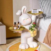 White Resin Rabbit Moon Floor Lamp Sculpture Ornament Decor Living Room Bedroom