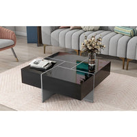 Modern Square Coffee Table with 4 Hidden Storage Compartments, UV High-Gloss Design for Living Room