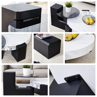 Coffee Table with End Table Set, Modern Durable Marble Textured MDF Center Table with a Side Table for Living Room