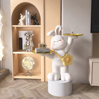White Resin Rabbit Moon Floor Lamp Sculpture Ornament Decor Living Room Bedroom