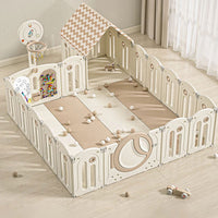 Foldable Infant Play Yard with House Baby Playpen and Matching Toys | Star-Moon