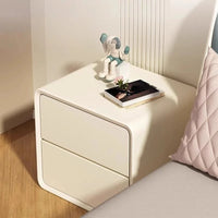 Nightstand, Modern All Solid Wood Night Stand, No Installation Required Bedside Table, 2 Drawers Dresser for Bedroom, Microfiber Leather Wrap