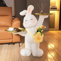 White Resin Rabbit Moon Floor Lamp Sculpture Ornament Decor Living Room Bedroom