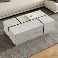 Walnut Rectangle MDF Coffee Table with Storageļ¼Oblong CoffeeTable with Sliding Top, 2 Drawers, and Hidden Storage for Living Room