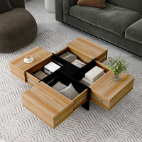 Modern Square Coffee Table with 4 Hidden Storage Compartments, UV High-Gloss Design for Living Room