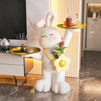 White Resin Rabbit Moon Floor Lamp Sculpture Ornament Decor Living Room Bedroom