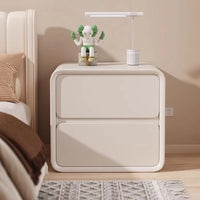 Nightstand, Modern All Solid Wood Night Stand, No Installation Required Bedside Table, 2 Drawers Dresser for Bedroom, Microfiber Leather Wrap