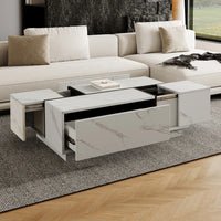 Walnut Rectangle MDF Coffee Table with Storageļ¼Oblong CoffeeTable with Sliding Top, 2 Drawers, and Hidden Storage for Living Room