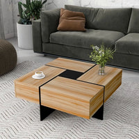 Modern Square Coffee Table with 4 Hidden Storage Compartments, UV High-Gloss Design for Living Room