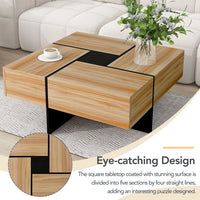 Modern Square Coffee Table with 4 Hidden Storage Compartments, UV High-Gloss Design for Living Room