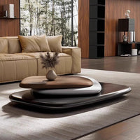 360° Rotating 3-tier Round Coffee Table Combination, Coffee Tables for Living Room, Wood Finish, Creative Suspended Style