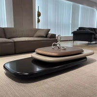 360° Rotating 3-tier Round Coffee Table Combination, Coffee Tables for Living Room, Wood Finish, Creative Suspended Style