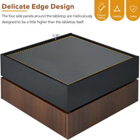 Modern Rotating Coffee Table with 2 Drawers, High Gloss 2-Tier Center Table with Swivel Tabletop, Square Rotating Coffee Table with Walnut Frame for Living Room