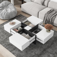 Modern Square Coffee Table with 4 Hidden Storage Compartments, UV High-Gloss Design for Living Room