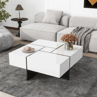 Modern Square Coffee Table with 4 Hidden Storage Compartments, UV High-Gloss Design for Living Room