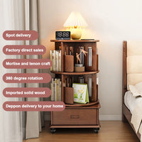 2-3 Tier Bookshelf Bookcase with a Drawer Bedside Spin Rotating Bookshelf with Wheels Book Storage Organizer for Bedroom Living Room Home Decoration Tool