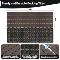 Wood Composite Interlocking Floor Deck Tiles Indoor Outdoor Use 12"x36" (5Pcs, 15 sq. Ft, Brown)