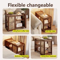 Multi-Functional Solid Wood Coffee Table - Premium Imported Rubberwood with Large Storage Space & Artistic PE Rattan Weave - Stylish, Versatile Side Table with Noise-Free Swivel Wheels for Easy Mobility & Organization