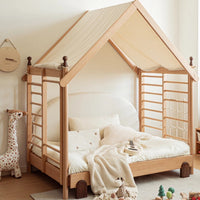 All solid wood kids bed with slide, tent suitable for 0-16 years old