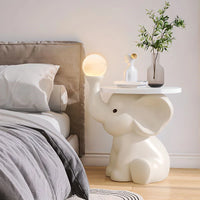 Elephant Lamp Bedside TableWith Decorative Led Light White Nightstand