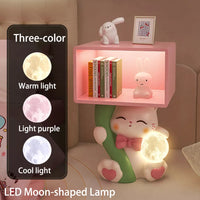 Creative Cream Cat Shaped Nightstand with Color Changing Light - Modern Minimalist Resin Bedside Cabinet for Bedroom and Kids' Room Decor